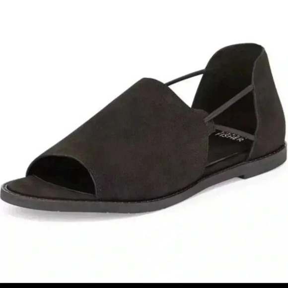 Eileen Fisher Spell Open-Toe d'Orsay Flats Size 8 Black Nubuck LIKE NEW - Picture 5 of 6